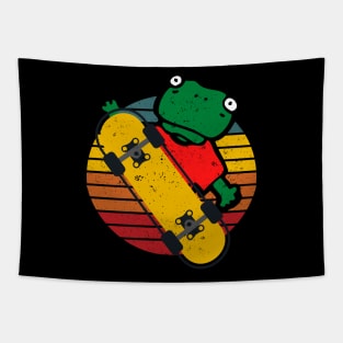 Retro frog on skateboard.Skateboarding gift Tapestry