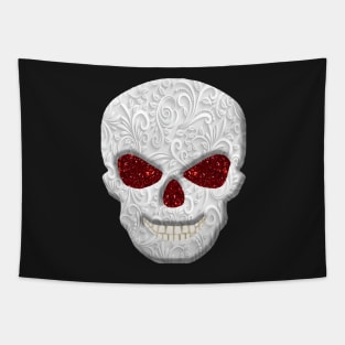 Lacy Floral Faux Red Glitter Eyes Skull Tapestry