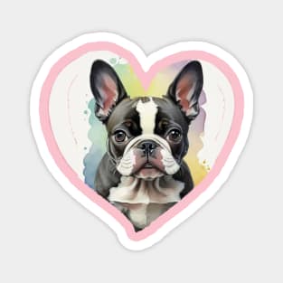 Cute Boston Terrier Watercolor Heart Magnet