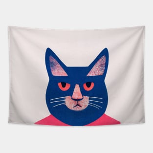 Stoned Face Cat Retro Poster Vintage Art Illustration Wall Blue Pink Illustration Tapestry