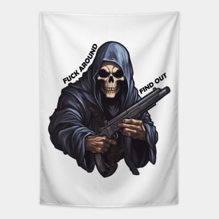 Fuck Around Find Out Grim Reaper Halloween Tapestry