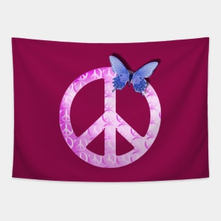 Pastel Pink Peace Sign with Butterfly Tapestry