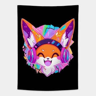 Fox With Headphones Tapestry