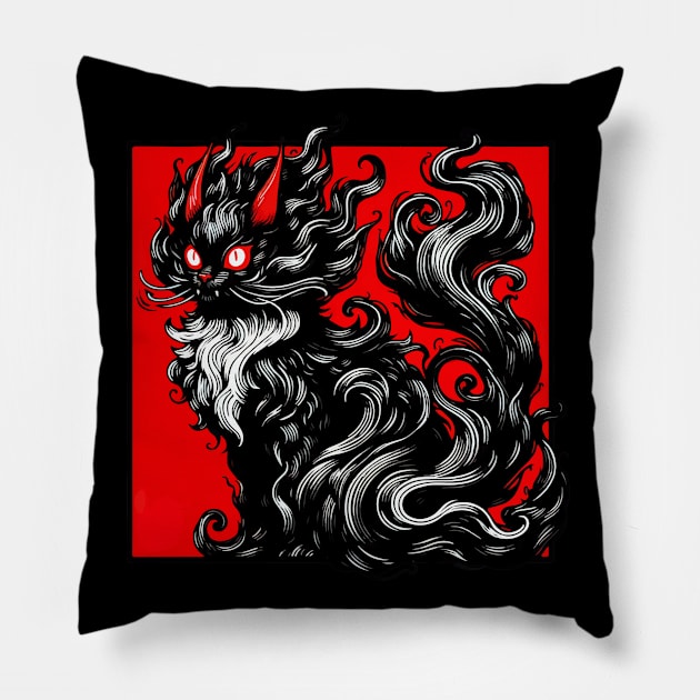 Cool Abstract Art Black Cat Demon Pillow by TomFrontierArt