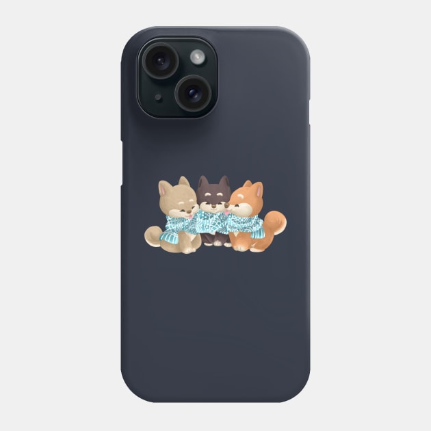 Trio Shiba Dog Sharing a Scarf Phone Case by Khotekmei