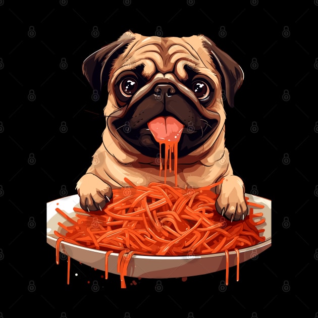 Pug Eating Pasta by VisionDesigner