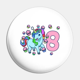 I am 8 with unicorn - girl birthday 8 years old Pin