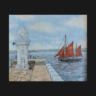 Brixham sailing trawler Pilgrim rounding Brixham Breakwater T-Shirt