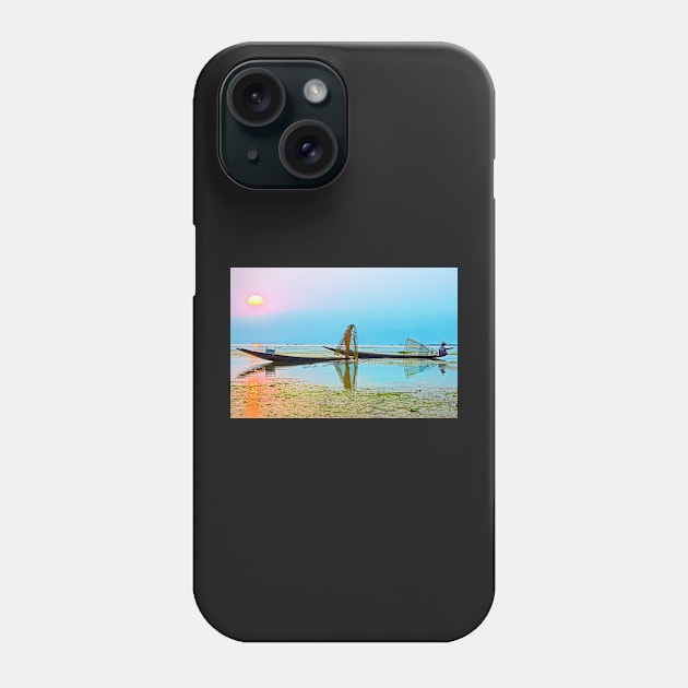 Sunrise over Inle Lake. Phone Case by bulljup