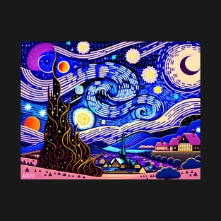 Starry Night, Rendition, Famous Art, Van Gogh Inspired, Modern Take, Painting, Original Art by Jamie Lynn Hand T-Shirt