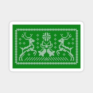 Green ugly sweater jingle bells and Christmas reindeers Magnet