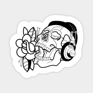 Music Skull head w/ headphones and Rose Magnet