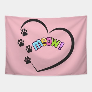 Cat paw print heart meow Tapestry