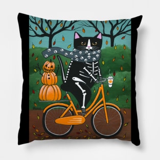 Autumn Skellie Cat Bicycle Ride Pillow