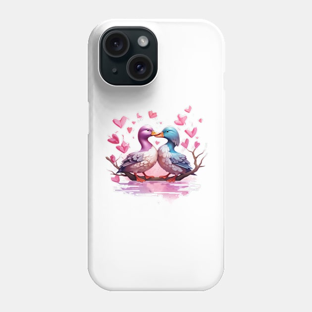 Valentine Kissing Mallard Bird Couple Phone Case by Chromatic Fusion Studio