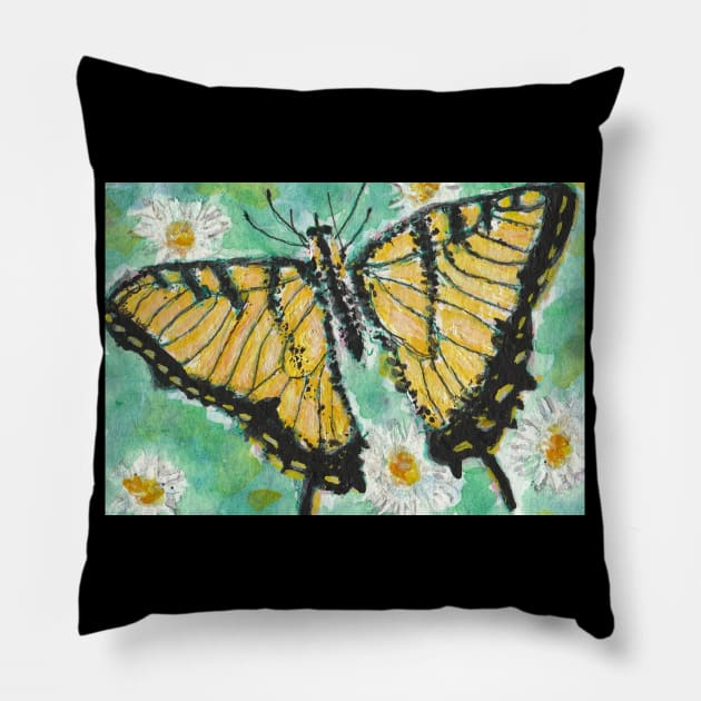 Yellow  butterfly  acrylic watercolor painting Pillow by SamsArtworks