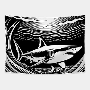 Great White Shark Swimming Under the Sun Tapestry