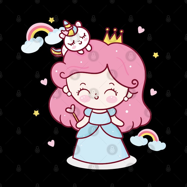 Fairy Princess girl cartoon and unicorn by ToufikDesign