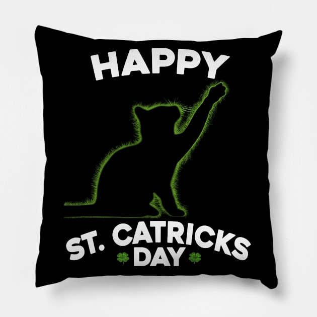 Happy St. Catricks Day - St Patricks Day Cat - Glowing Kitten Pillow by Trade Theory