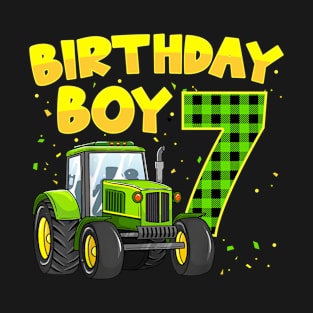 Kids 7th Birthday Boys 7 Year Old Farm Truck Tractor Party T-Shirt