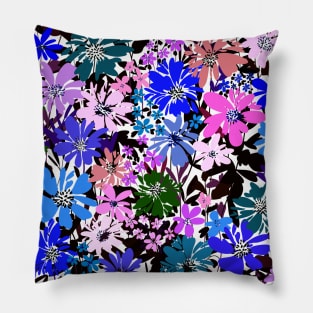 Blue And Pink Flowers Pillow