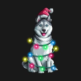 Siberian Husky Santa Funny Christmas Tree Lights Xmas Dog lovers T-Shirt