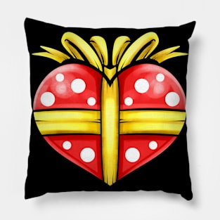 Heart Wrapped In Gift Paper With Ribbon For Christmas Pillow