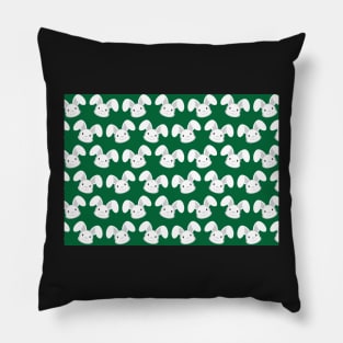 Cute White Bunny on Green background Pillow