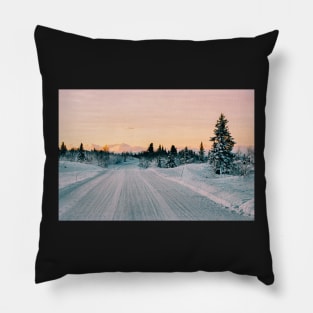 Scandinavian Winter Landscape in Warm Evening Sunlight Shot on Film Pillow