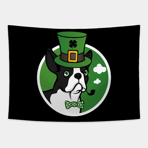 Leprechaun Boston Terrier Funny St. Patrick's Day Tapestry by trendingoriginals