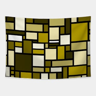 Yellow Brown Square and Rectangle Geometric Patterns - Disco Vibes Tapestry