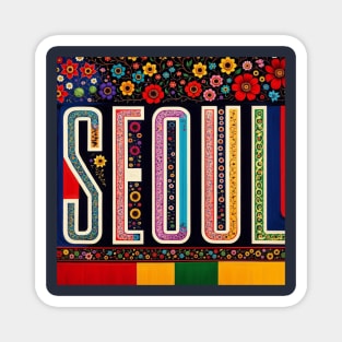 Seoul Hidden in Illustration of Flowers Quilt Tshirt Magnet