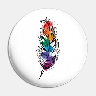 Beautiful colorful bird feather with watercolor paints Pin