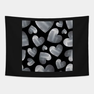 An abundance of silver hearts on black Tapestry