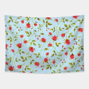 Red Rose Flowers on Light Blue Background Pattern Tapestry