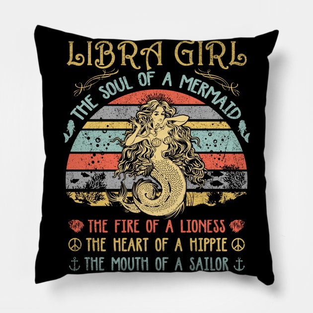 Libra Girl The Soul Of A Mermaid Vintage Birthday Gift Pillow by Presnall