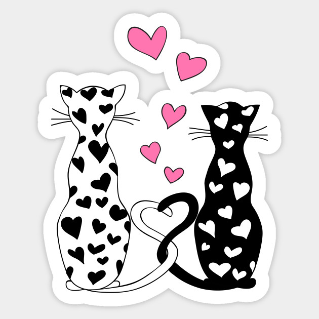 White And Black Cats With Pink Hearts Cats In Love Sticker