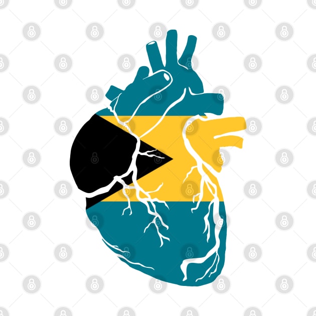 Bahamas Flag, Anatomical Heart Design by Bun Art Store