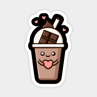 Kawaii Chocolate Milkshake with Hearts | Cute Kawaii Food Art for Kawaii Lovers Magnet