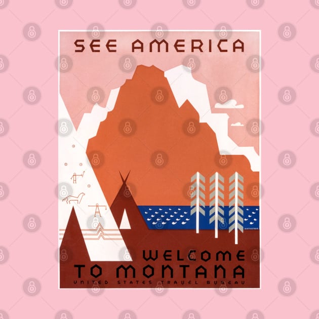 Restored See America Series Welcome To Montana Print by vintageposterco