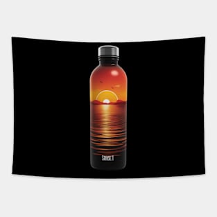 "Amber Horizons: Capturing Sunset in Glass Bottles" Tapestry