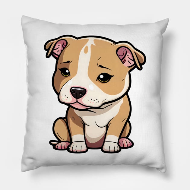 Cute Adorable Kawaii Brown Pitbull Terrier Pillow by designs4days