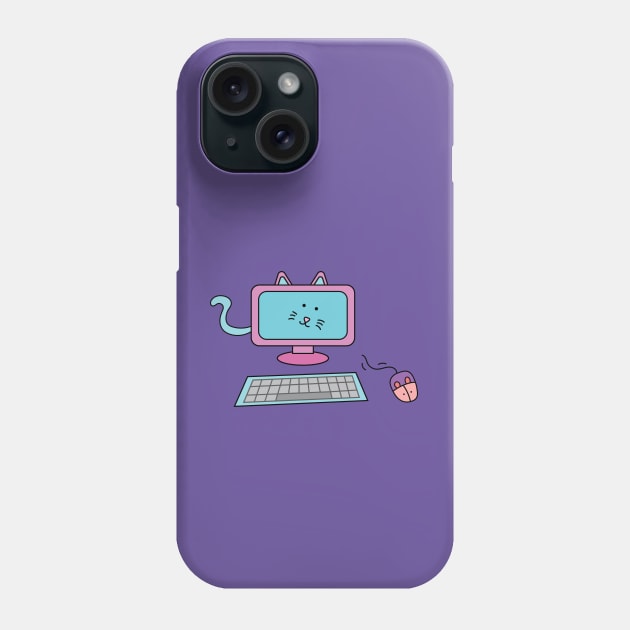 cute computer cat with keyboard and mouse Phone Case by wordspotrayal