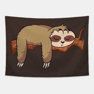 Sloth sleeping on a tree trunk Tapestry