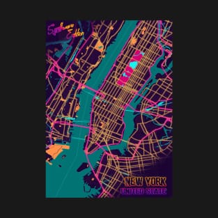 New York Synthwave Map T-Shirt