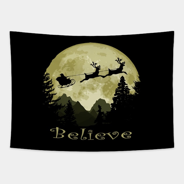 Santa Claus And Moon Believe Tapestry by Nerd_art