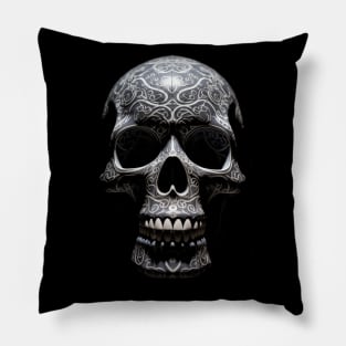 Artistic Fusion: Ornamental Mandala and Metalic Porcelyn Skull Pillow