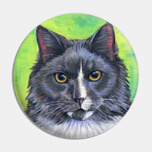 Gray and White Longhair Tuxedo Cat Pin