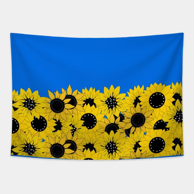 Ukrainian Flag Colors with Sunflowers Tapestry by Scarebaby