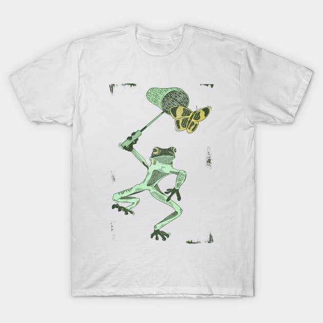 Cute Frog Catching Butterflies T-Shirt